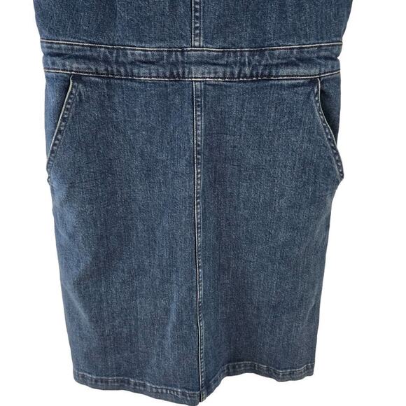 Madewell Mini Dress 4 Blue Denim Square Neck Pockets Medium Wash Sleeveless - Picture 3 of 7